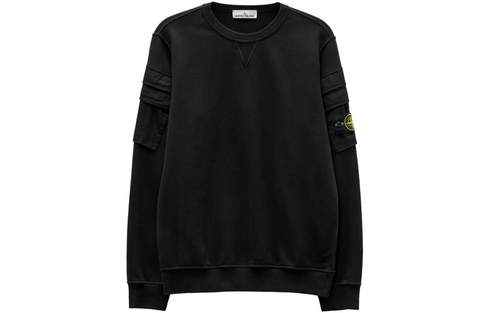 Stone Island FW23 Black Cotton Pocket Sleeve Crewneck Sweatshirt Unisex 791560577-V0029