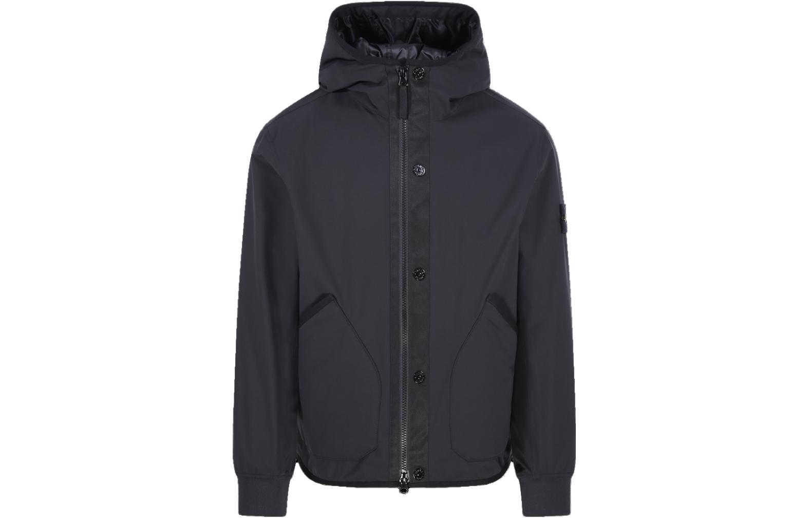 STONE ISLAND FW23 Black Zip-Up Hoodie Jacket with Logo Patch for Men. 791541027-V0029