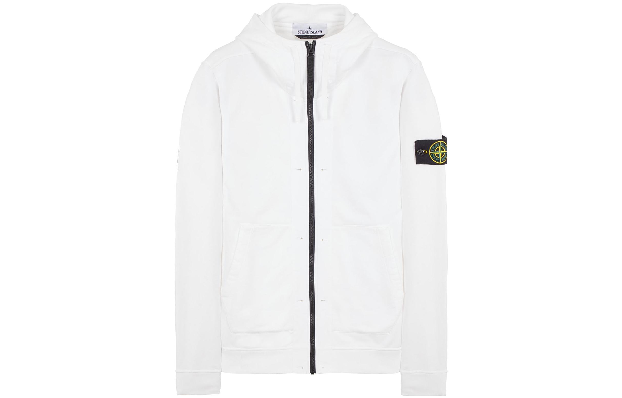 Stone Island FW23 Geometric Zip-Up Ribbed Hoodie Jacket White 791560477-V0001