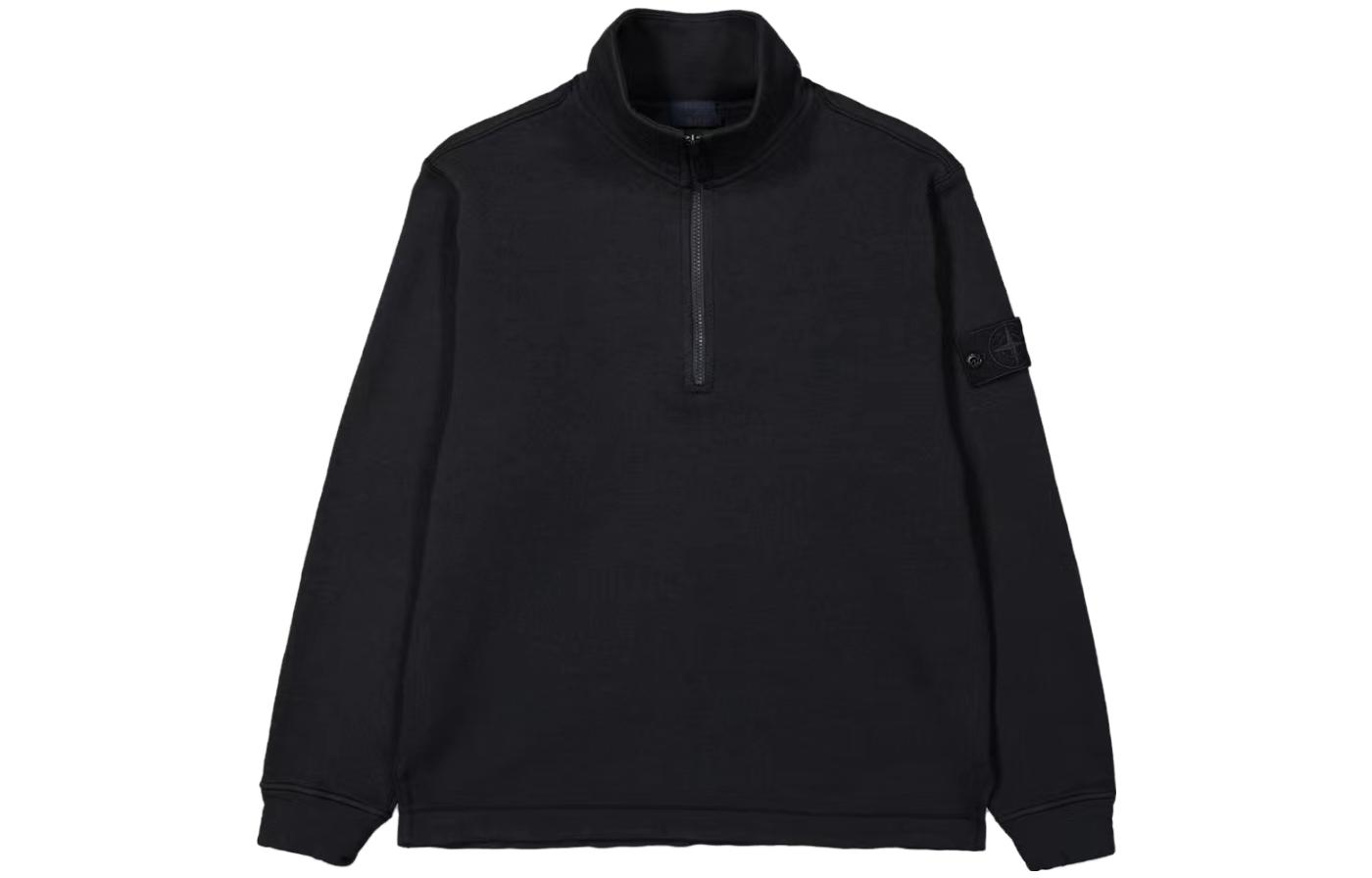 STONE ISLAND FW23 Ghost Pieces Black Label Half-Zip Wool Sweater Black . 7915631F3-V0029