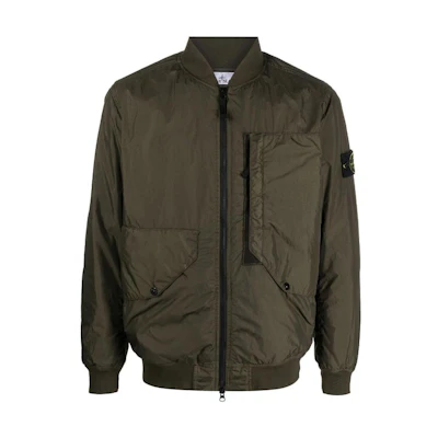 Stone Island FW23 Green Nylon Bomber Jacket with Sleeve Patch Menswear 791540923V0058