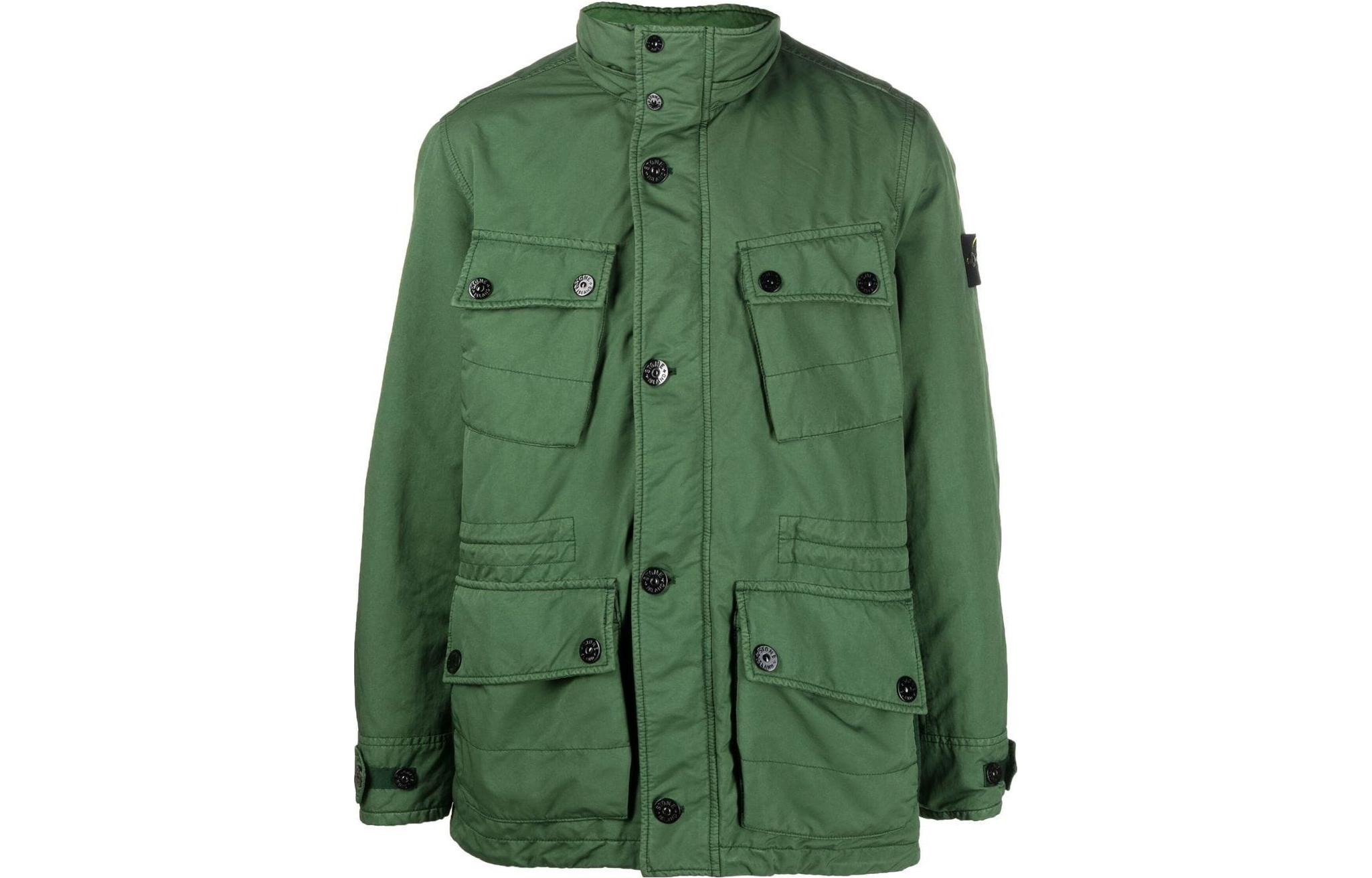 Stone Island FW23 Green Utility Jacket with Logo Patch for Men 771541249-V0058