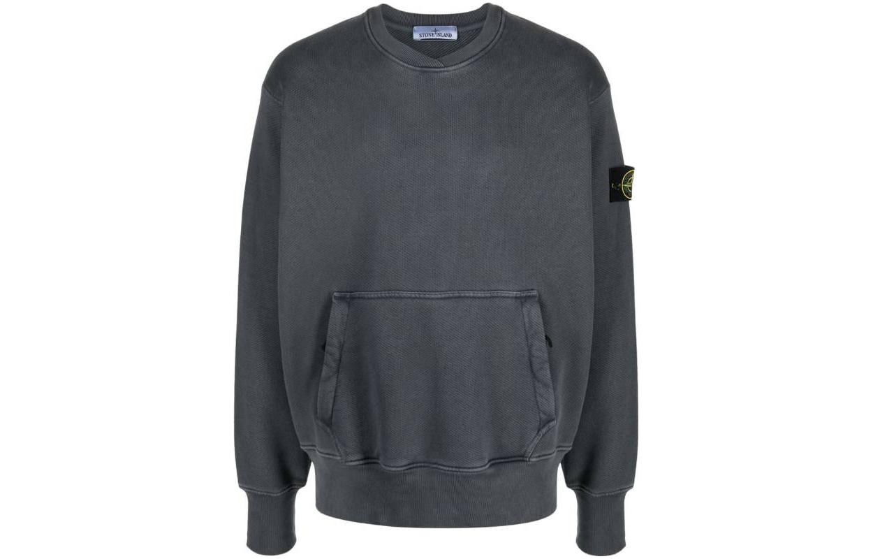 STONE ISLAND FW23 Grey Crewneck Sweatshirt  Solid Color Logo Design 791567555-V0162