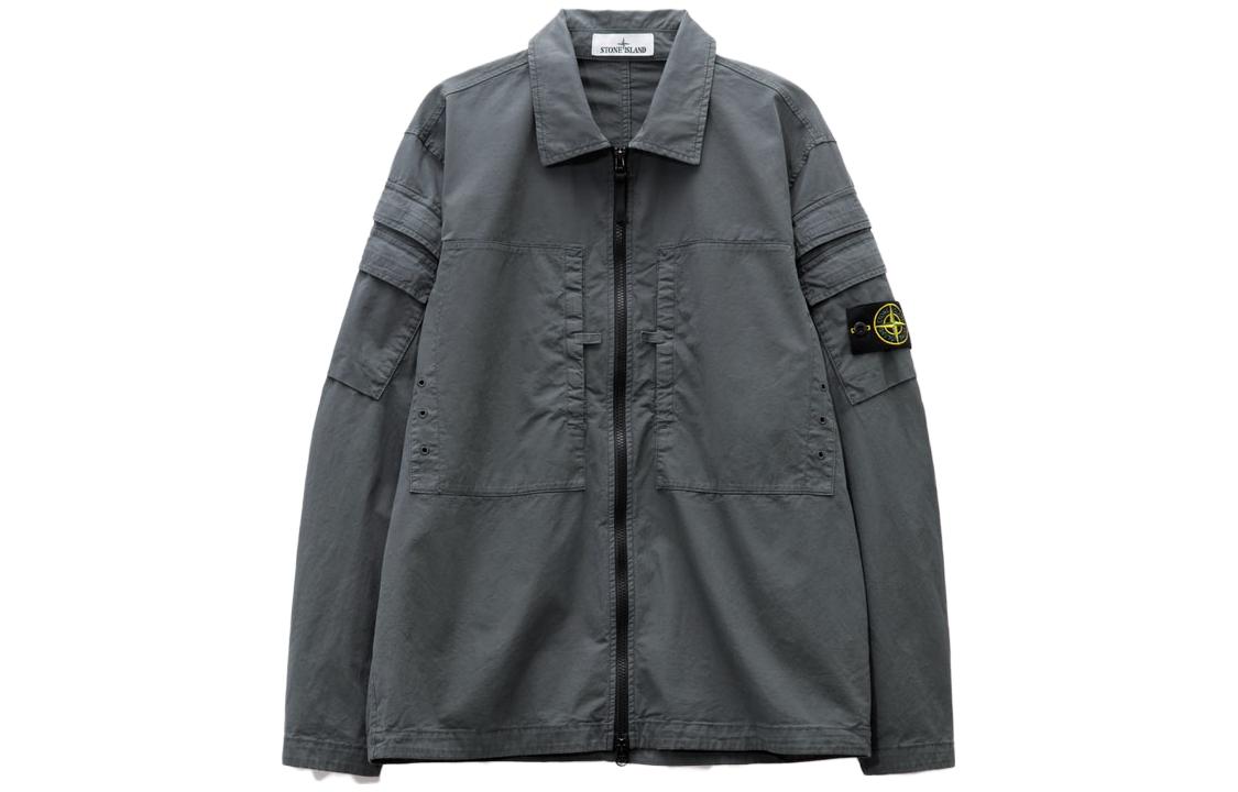 Stone Island FW23 Grey Double Pocket Long Sleeve Shirt Jacket for Men - Lead Gray 791510610-V0062