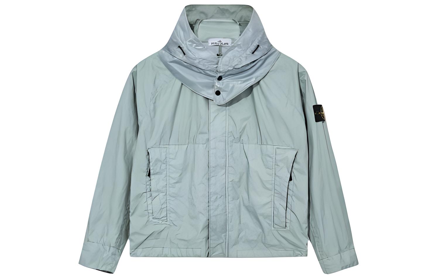 Stone Island FW23 Light Blue Badge Logo Zip-Up Hoodie Jacket for Men 781540623-V0041