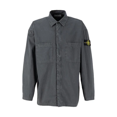 STONE ISLAND FW23 Logo Badge Button-Up Straight Long Sleeve Shirt Men Grey 7915112WN-V0162