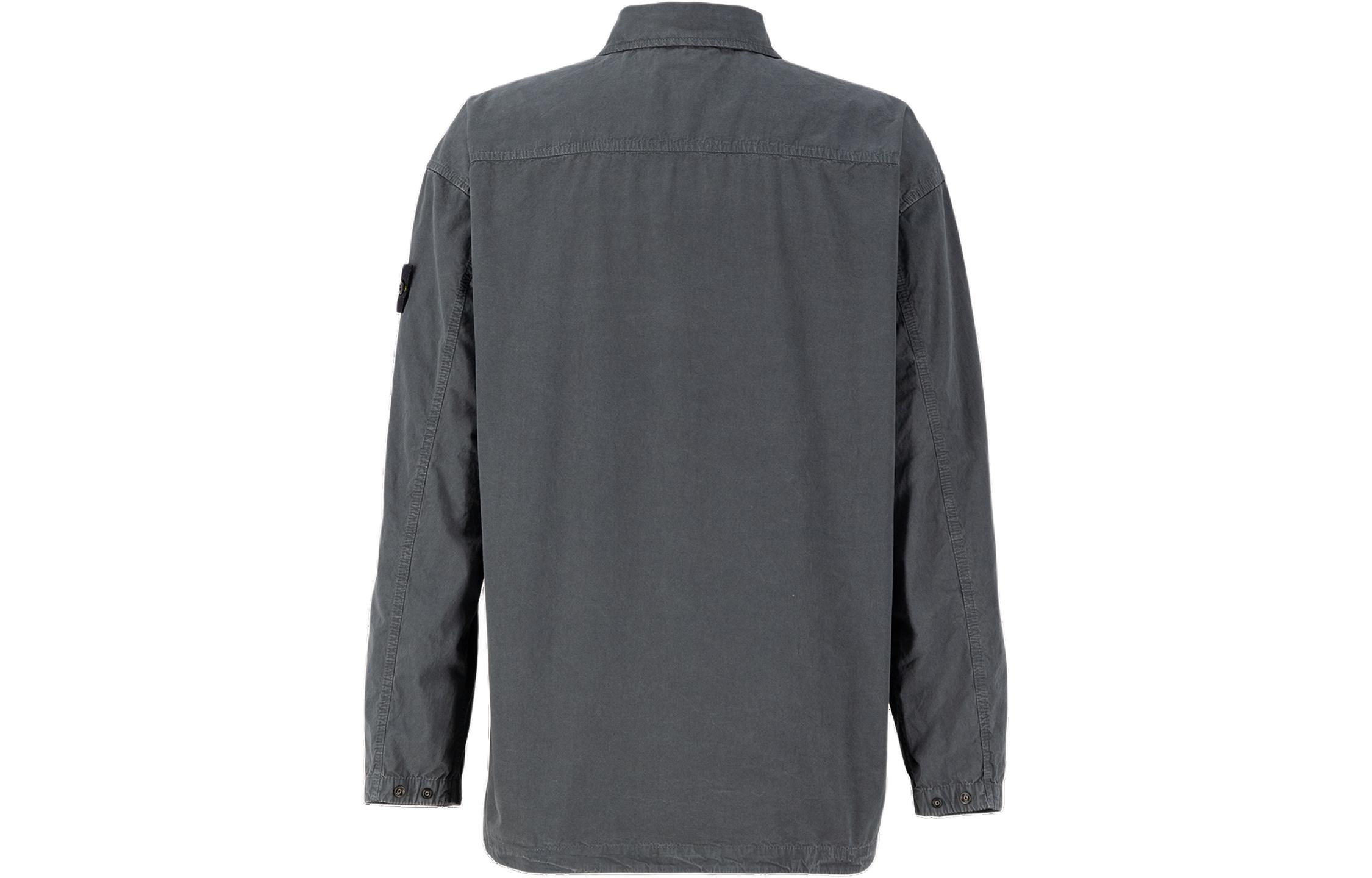 Lookbook STONE ISLAND FW23 Logo Badge Button-Up Straight Long Sleeve Shirt Men Grey 7915112WN-V0162
