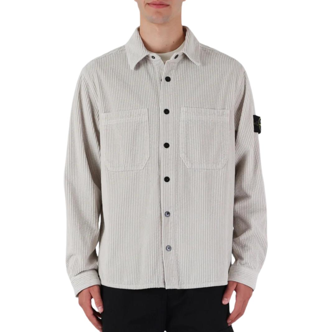 Shop Stone Island FW23 Long Sleeve Shirt Button-Up with Logo Patch - Plaster Grey () 791511311-V0097