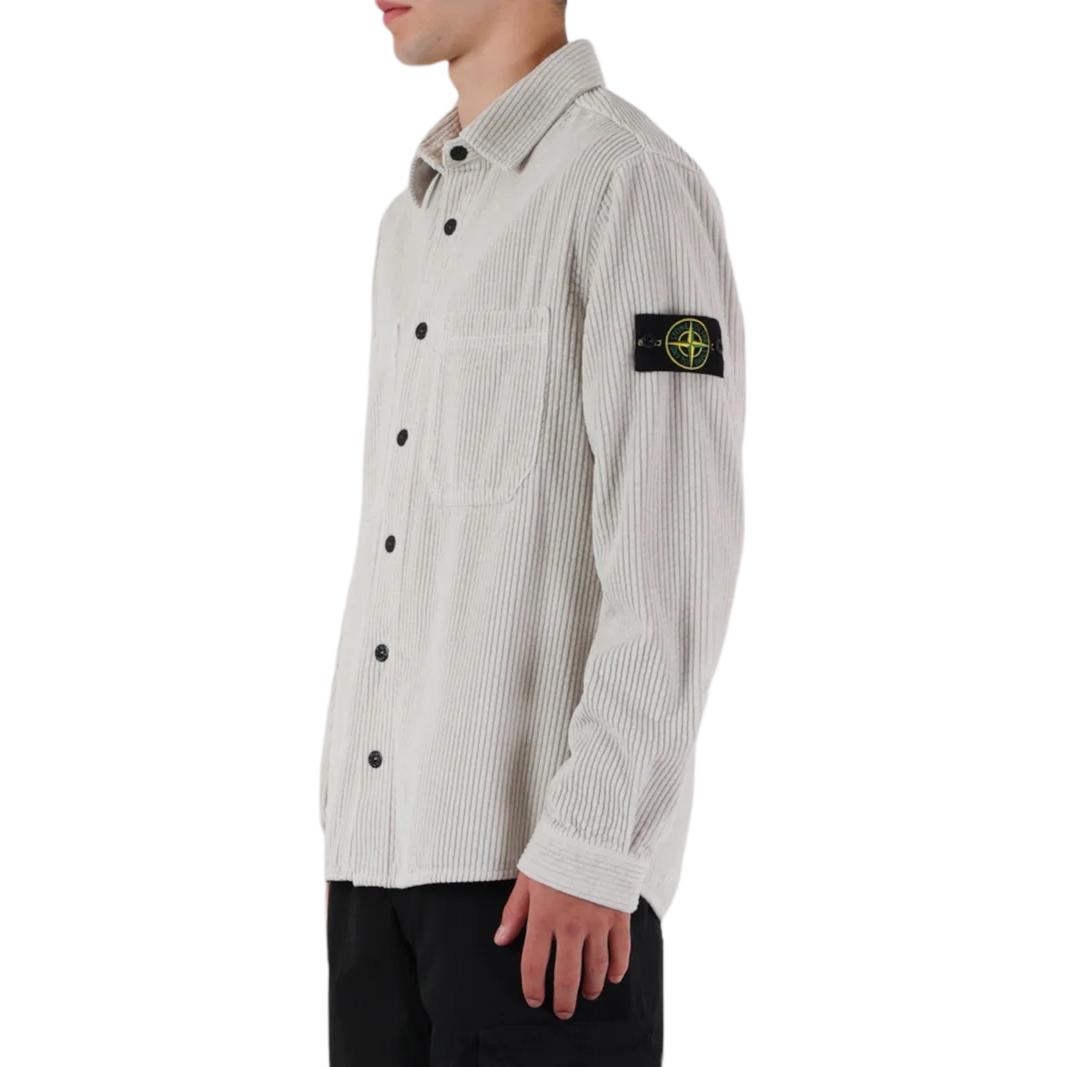 Purchase Stone Island FW23 Long Sleeve Shirt Button-Up with Logo Patch - Plaster Grey () 791511311-V0097
