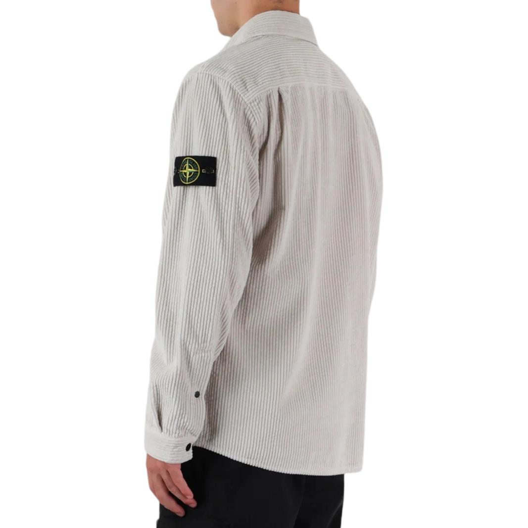 Details for Stone Island FW23 Long Sleeve Shirt Button-Up with Logo Patch - Plaster Grey () 791511311-V0097