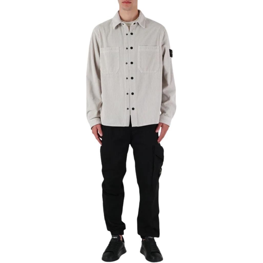 Cheap Stone Island FW23 Long Sleeve Shirt Button-Up with Logo Patch - Plaster Grey () 791511311-V0097