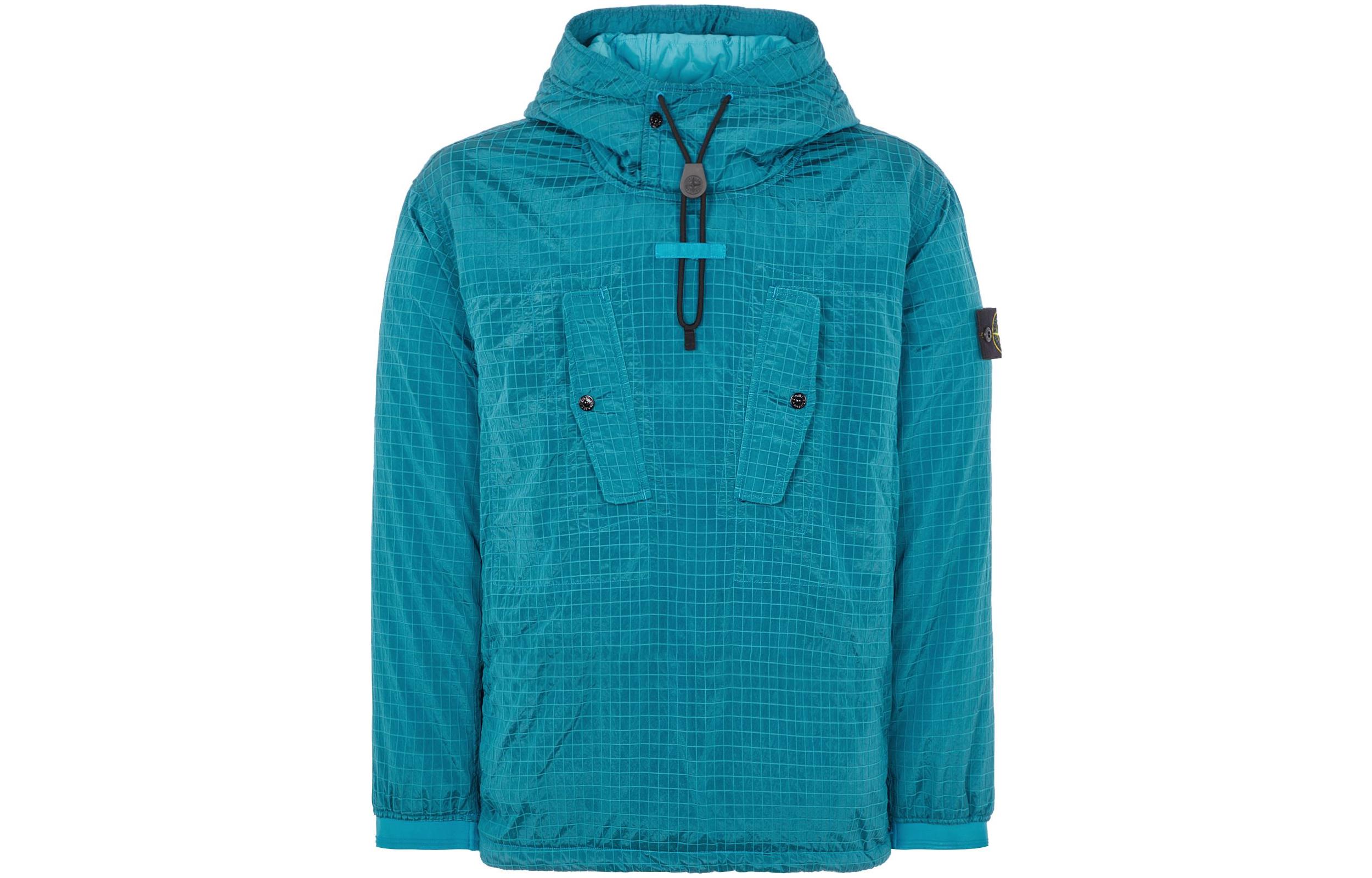 Stone Island FW23 Macro Series Ripstop Wappen Pullover Hoodie Jacket Turquoise 791543332-V0042