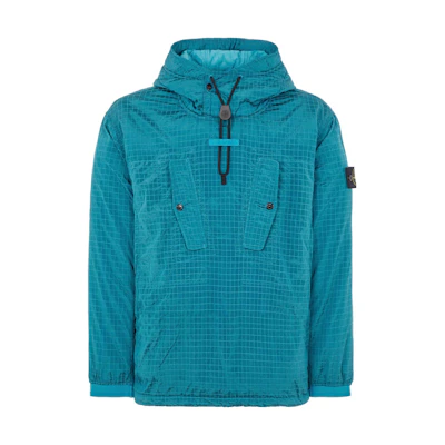 Stone Island FW23 Macro Series Ripstop Wappen Pullover Hoodie Jacket Turquoise 791543332-V0042