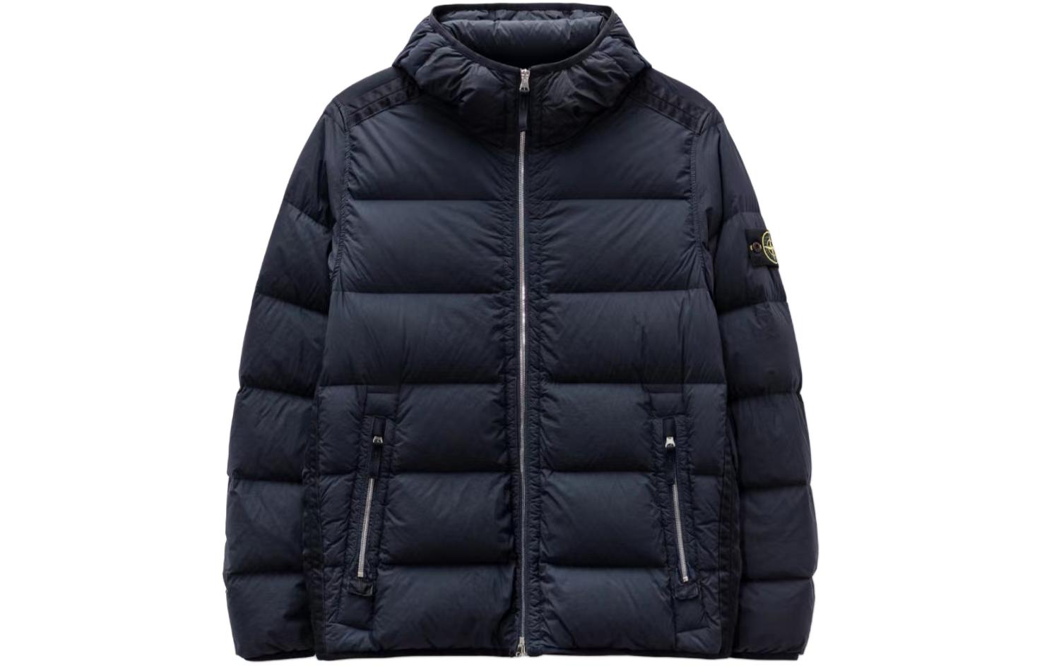 Stone Island FW23 Metal Nylon Quilted Logo Hooded Down Jacket Navy Unisex. 791543728-V0020