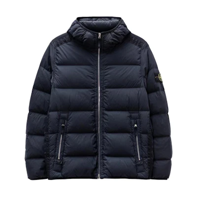 Stone Island FW23 Metal Nylon Quilted Logo Hooded Down Jacket Navy Unisex. 791543728-V0020