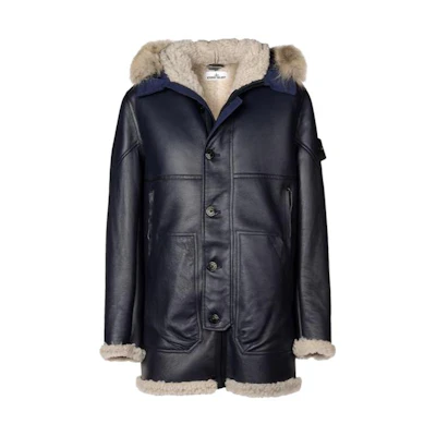 Stone Island FW23 Navy Blue Shearling Hoodie Jacket Unisex 611500479-V0020
