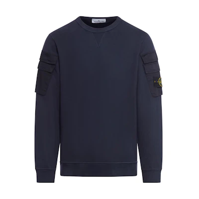 Stone Island FW23 Navy Cotton Crewneck Sweatshirt with Sleeve Pocket Casual Wear 791560577-V0020