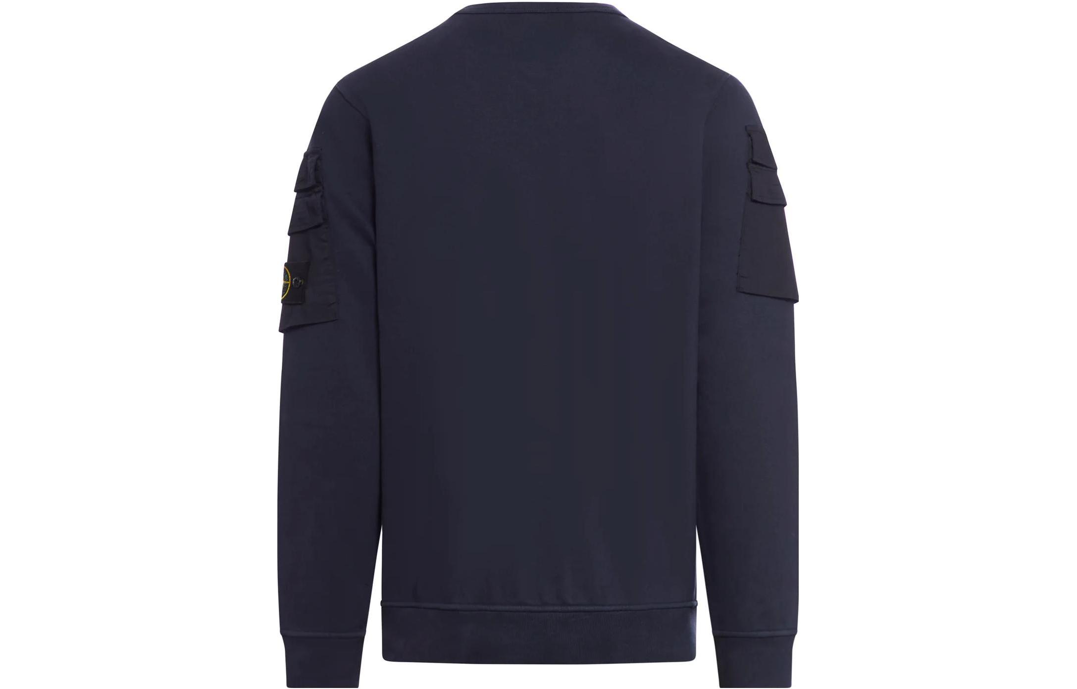 Lookbook Stone Island FW23 Navy Cotton Crewneck Sweatshirt Lengan Kantong Casual Wear 791560577-V0020