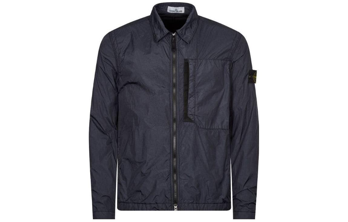 Stone Island FW23 Navy Crinkle Nylon Zip Jacket with Chest Pocket for Men 791510723-V0020