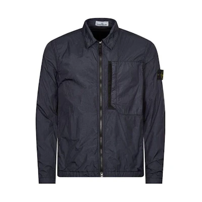 Stone Island FW23 Navy Crinkle Nylon Zip Jacket with Chest Pocket for Men 791510723-V0020