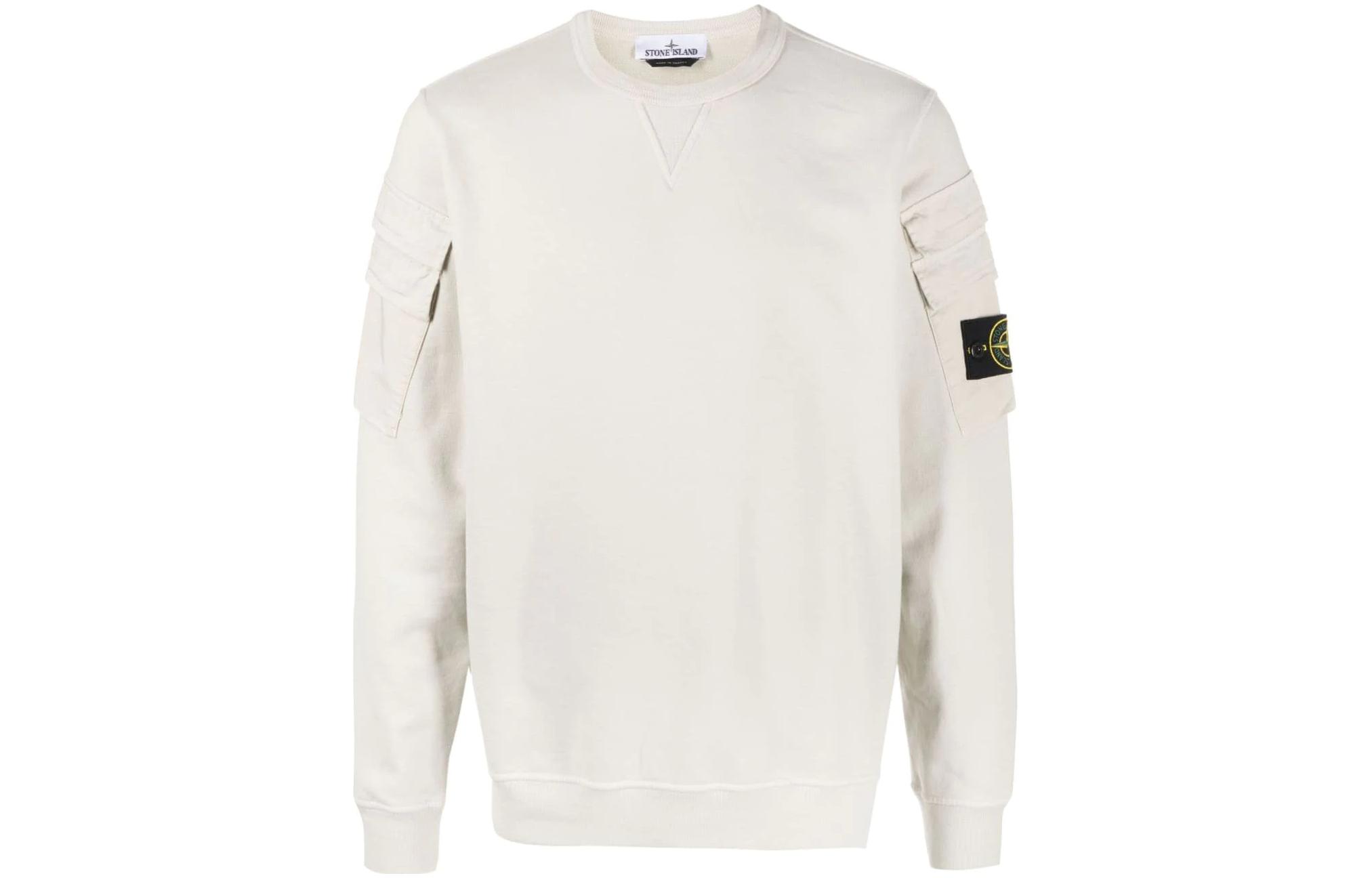Stone Island FW23 Off-White Cotton Crewneck Sweatshirt with Arm Pocket 791560577-V0097