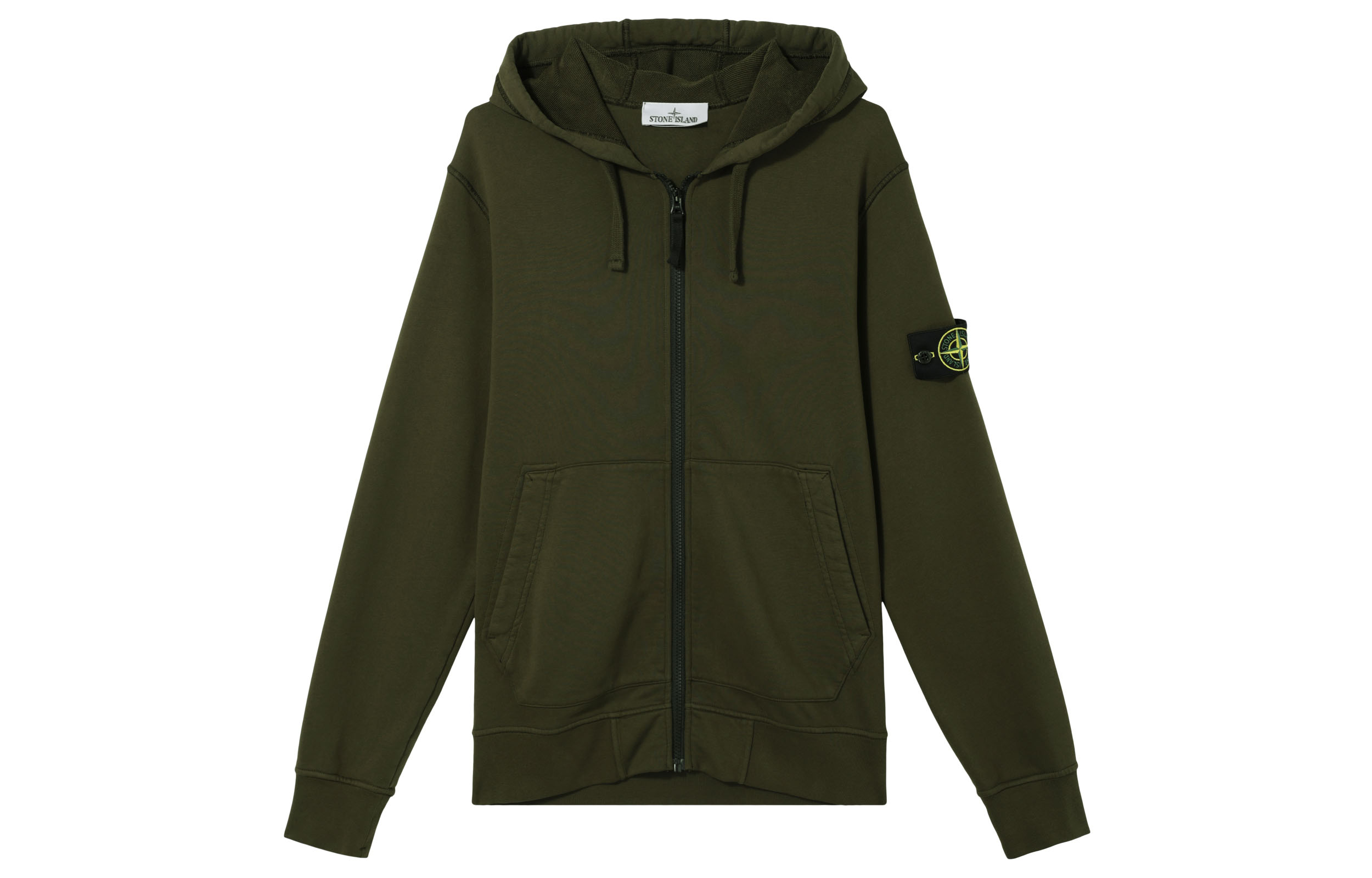 STONE ISLAND FW23 Olive Green Logo Hoodie Zip-Up Sweatshirt for Men 791564251-V0058