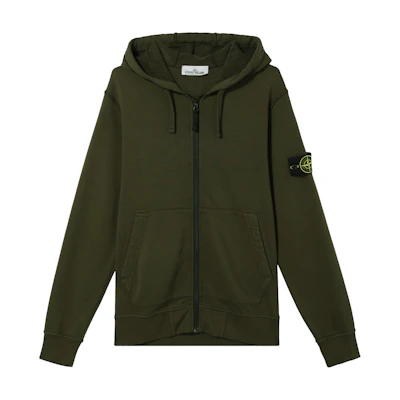 STONE ISLAND FW23 Olive Green Logo Hoodie Zip-Up Sweatshirt for Men 791564251-V0058