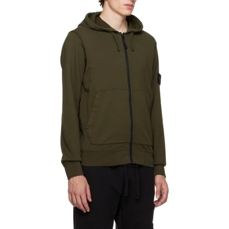 STONE ISLAND FW23 Olive Green Logo Hoodie Zip-Up Sweatshirt for Men 791564251-V0058 圖 3