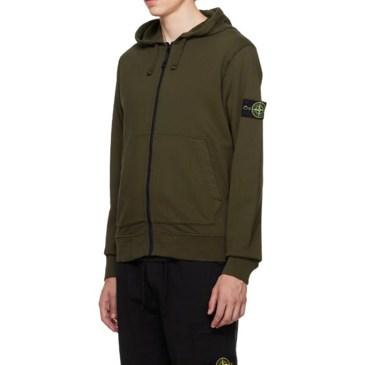 STONE ISLAND FW23 Olive Green Logo Hoodie Zip-Up Sweatshirt for Men 791564251-V0058 圖 5
