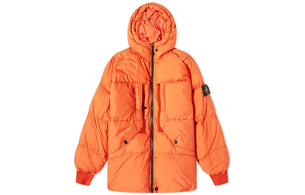 Stone Island FW23 Orange Hooded Puffer Zip Jacket Outerwear 791540723-V0037