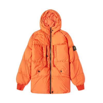 Stone Island FW23 Orange Hooded Puffer Zip Jacket Outerwear 791540723-V0037