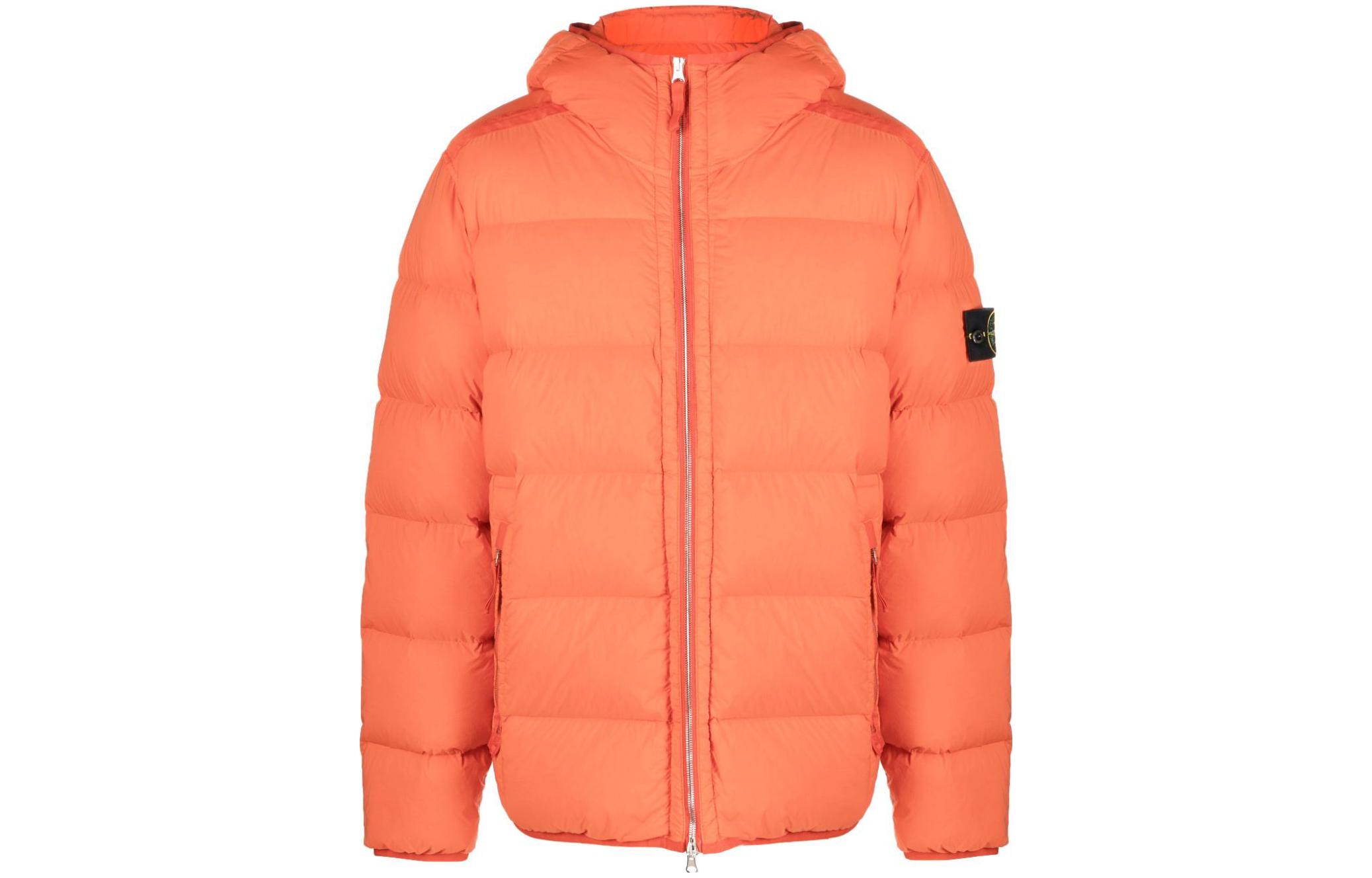 Stone Island FW23 Orange Quilted Nylon Hooded Down Jacket Unisex 791543728-V0037
