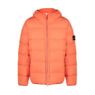 Stone Island FW23 Orange Quilted Nylon Hooded Down Jacket Unisex 791543728-V0037