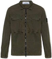 STONE ISLAND FW23 Organic Cotton Washed Olive Green Logo Shirt Jacket Mens 7915102WN-V0158 STONE ISLAND FW23 Organic Cotton Washed Olive Green Logo Shirt Jacket Mens 7915102WN-V0158