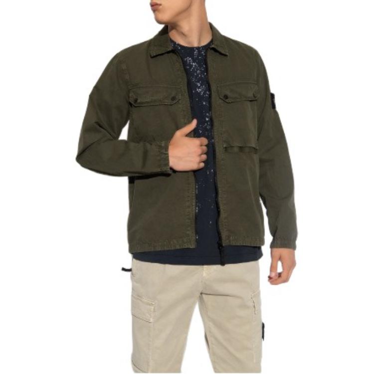 Lookbook STONE ISLAND FW23 Chaqueta Camisa Hombre Algodón Orgánico Verde Oliva Lavado 7915102WN-V0158