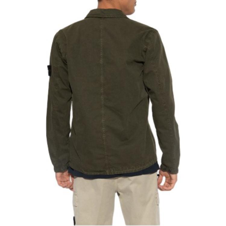 Shop STONE ISLAND FW23 Chaqueta Camisa Hombre Algodón Orgánico Verde Oliva Lavado 7915102WN-V0158