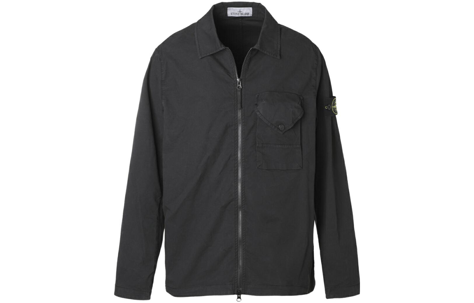 Order STONE ISLAND FW23 Single Pocket Gabardine Zip Long Sleeve Shirt Black Men. 791511010-V0029