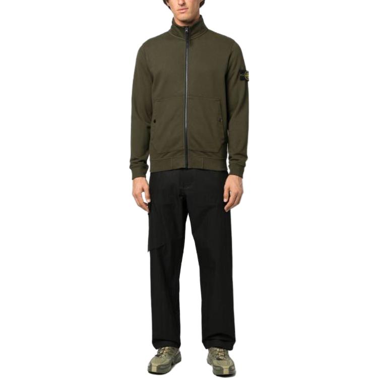 Shop STONE ISLAND FW23 솔리드 컬러 스탠드 칼라 집 재킷 브라운 791562820-V0058