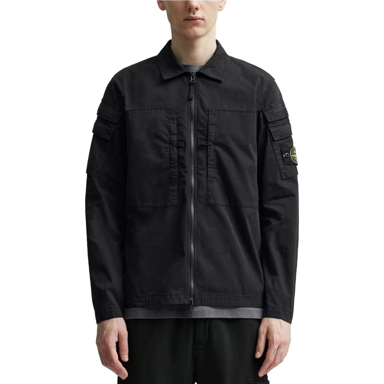 Stone Island FW23 Stretch Cotton Gabardine Badge Zip Shirt Jacket Black 791510610-V0029 圖 4