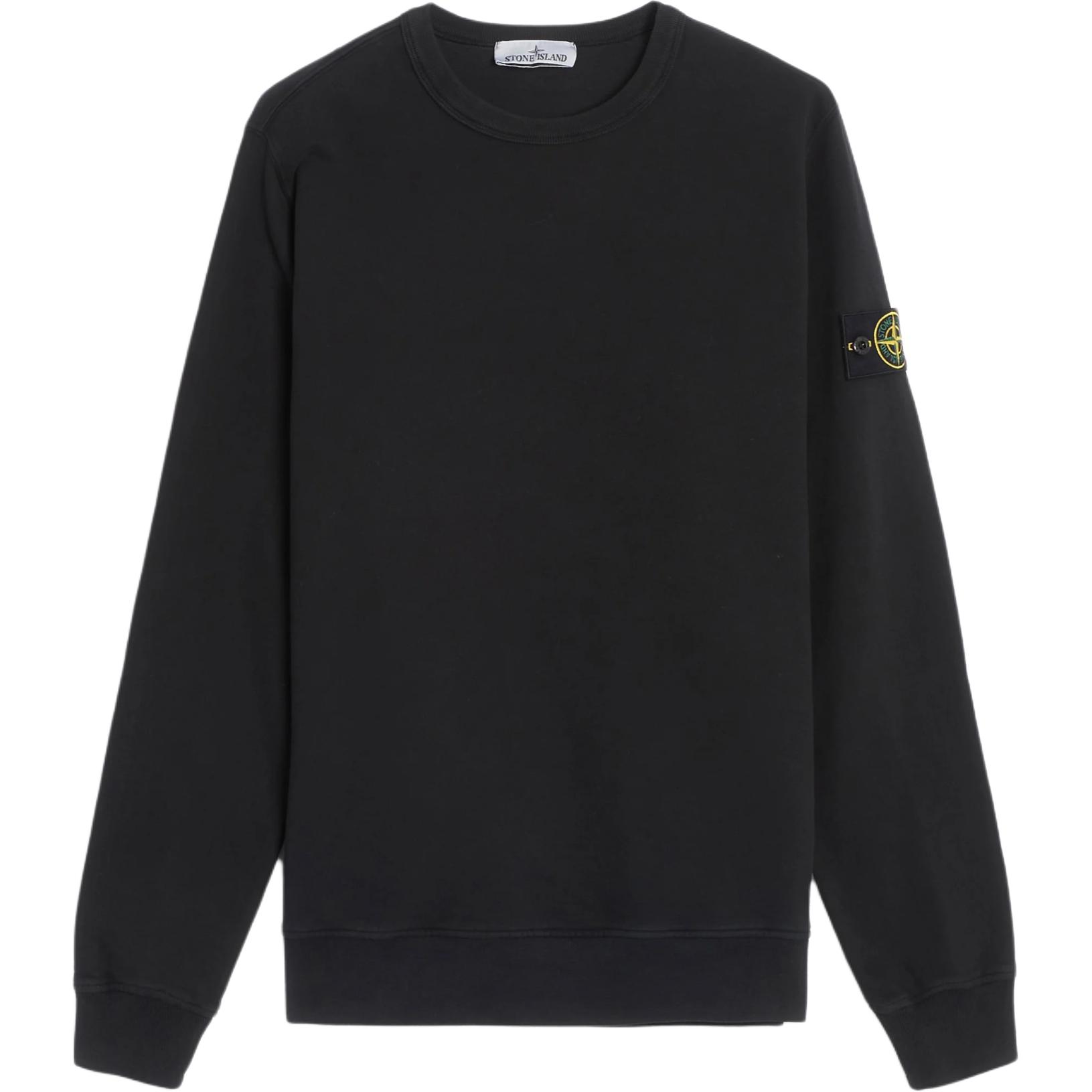 STONE ISLAND FW23 Unisex Black Logo Crewneck Fleece Sweatshirt 791562420-V0029