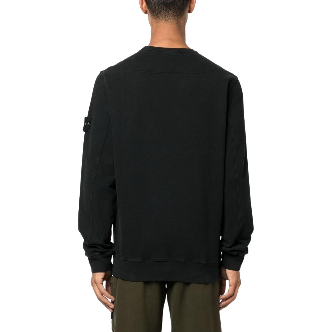 Shop STONE ISLAND FW23 男女款黑色標誌圓領抓絨長袖上衣 791562420-V0029