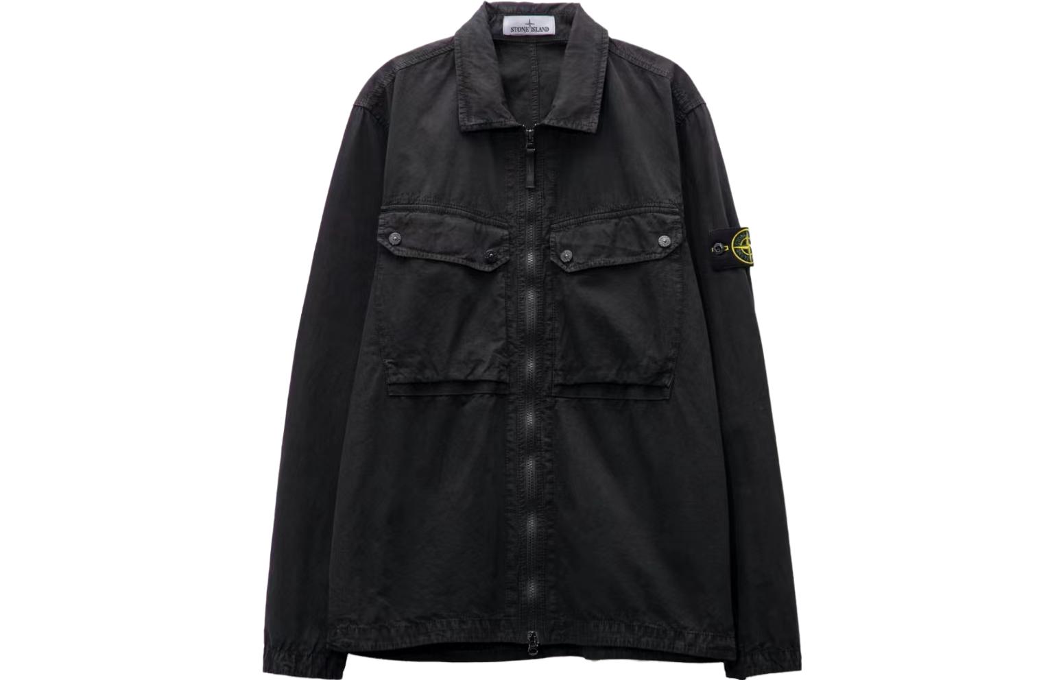STONE ISLAND FW23 Washed Organic Cotton Double Pocket Jacket Shirt Black Unisex 7915102WN-V0129