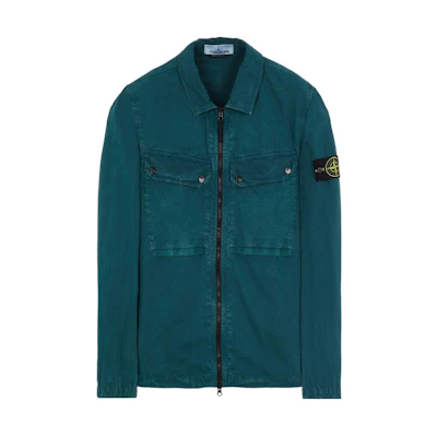 Stone Island FW23 Washed Organic Cotton Logo Shirt Jacket Petrol Green Men’s 7915102WN-V0157