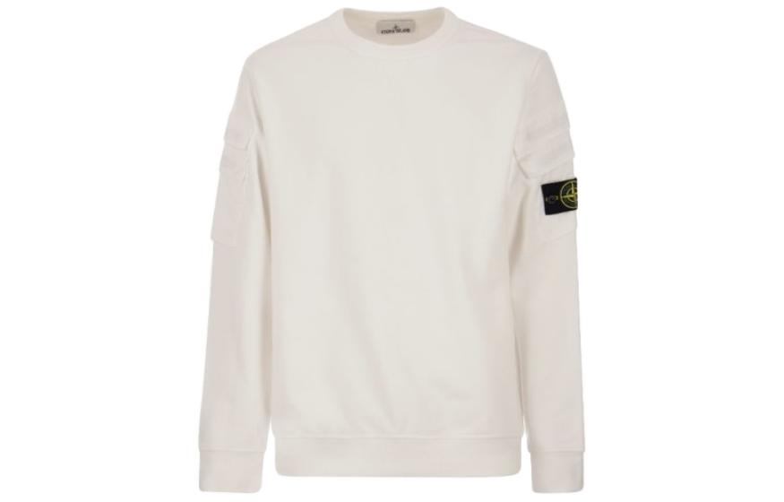 Stone Island FW23 White Cotton Crewneck Pocket Sweatshirt Casual Wear 791560577-V0001