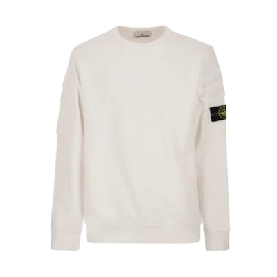 Stone Island FW23 White Cotton Crewneck Pocket Sweatshirt Casual Wear 791560577-V0001
