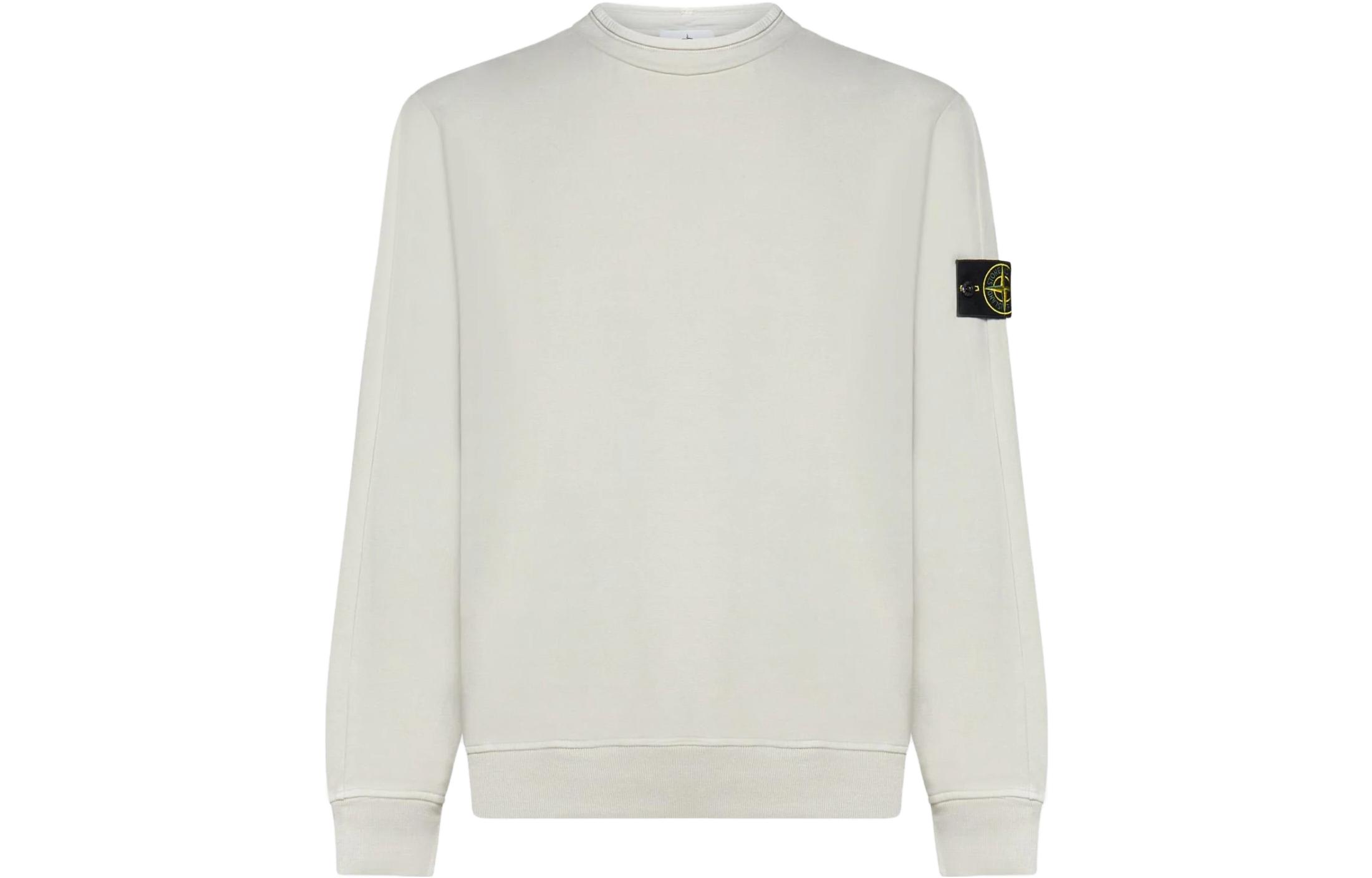 Stone Island FW23 White Crewneck Pullover Sweatshirt Plain Patch Style 791561352-V0097