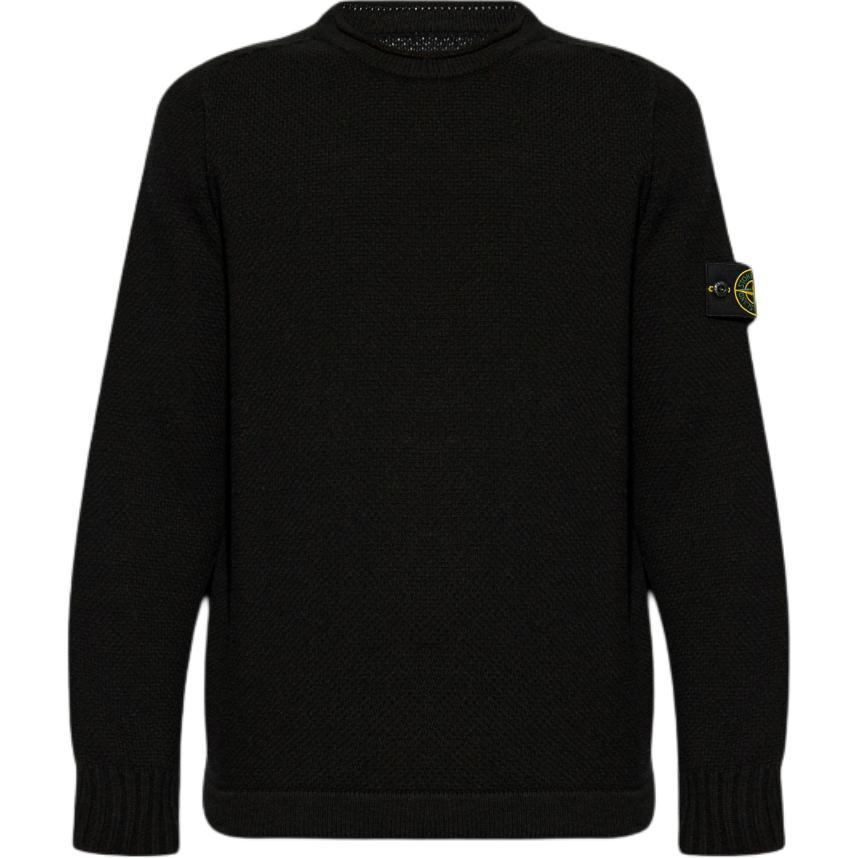 STONE ISLAND FW24  Black Wool Knit Ribbed Crewneck Sweater Pullover 8115568A3-V0029