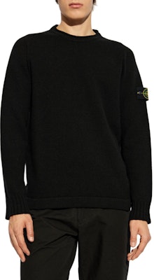 STONE ISLAND FW24 黑色羊毛羅紋圓領針織衫 8115568A3-V0029 Shop STONE ISLAND FW24 黑色羊毛羅紋圓領針織衫 8115568A3-V0029