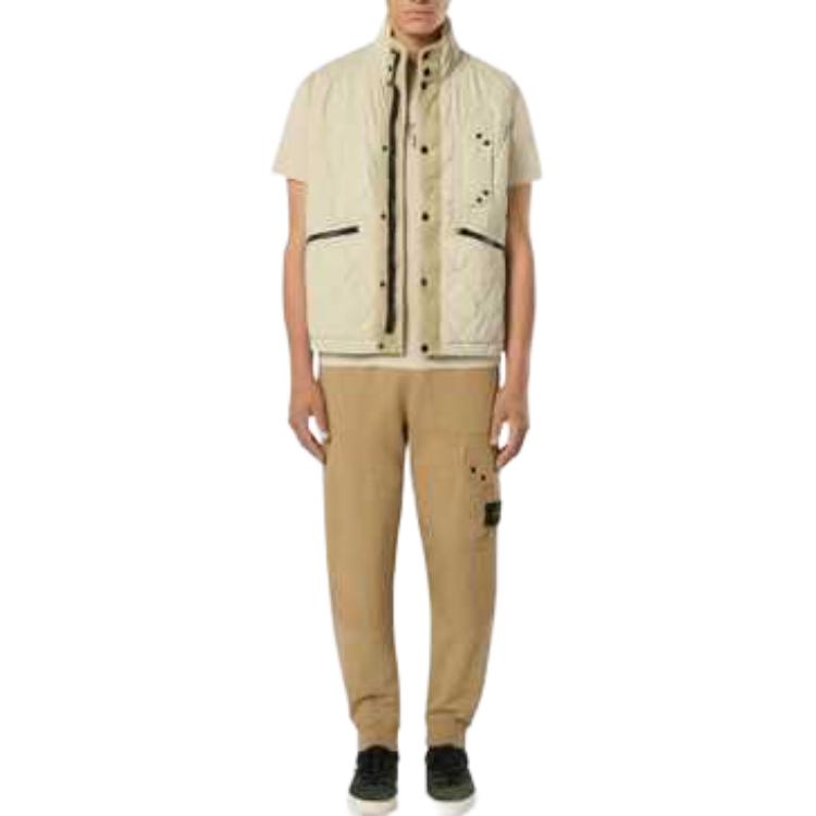 Shop STONE ISLAND FW24 卡其色工裝休閒長褲運動便褲 811564020-V0094