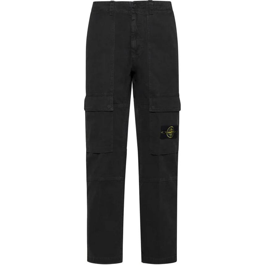 STONE ISLAND FW24  Durable Cotton Drawstring Cargo Pants Black Grey 811530601-V0162
